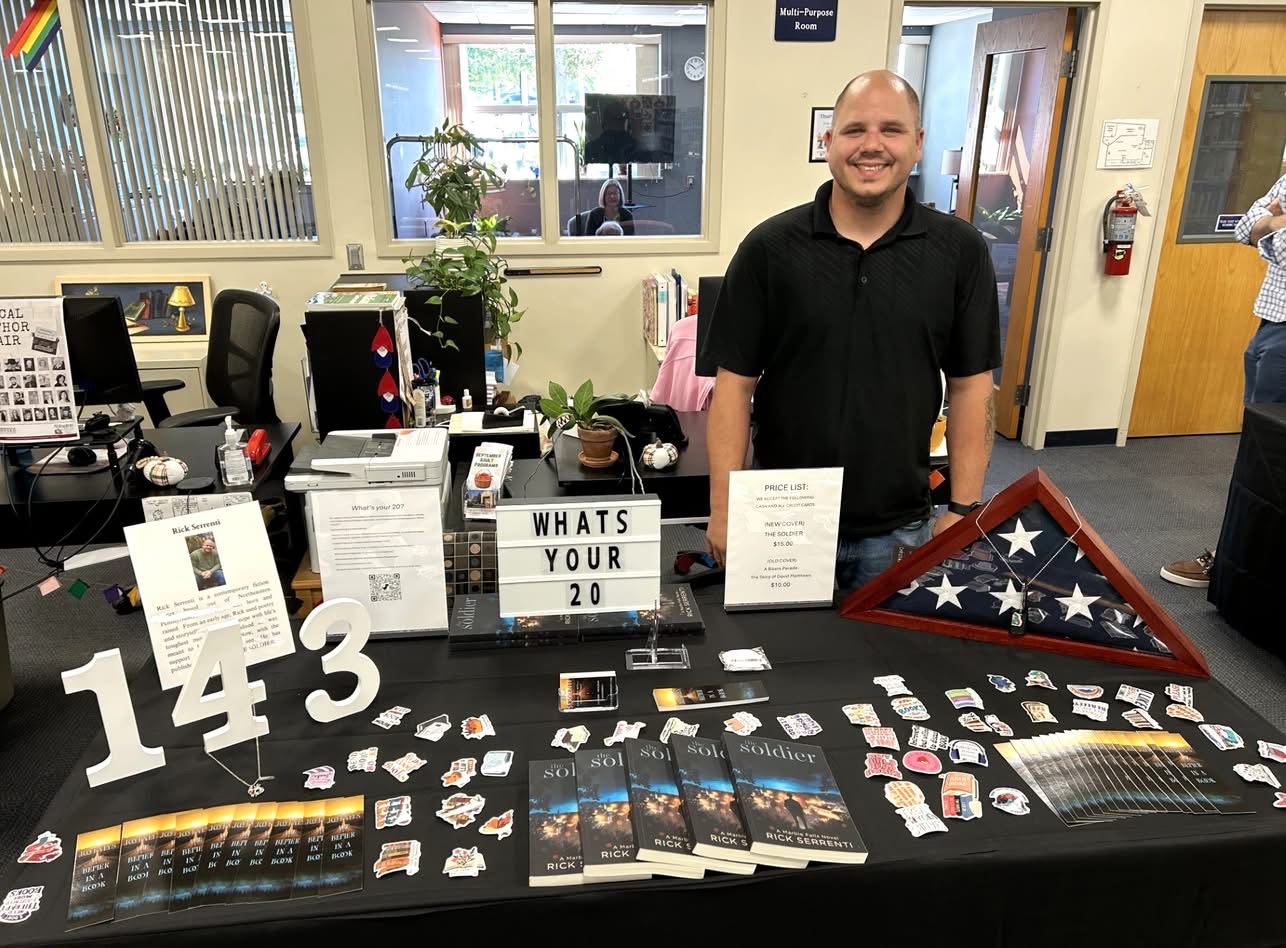 Rick Serrenti at his author table at Abington Public Library